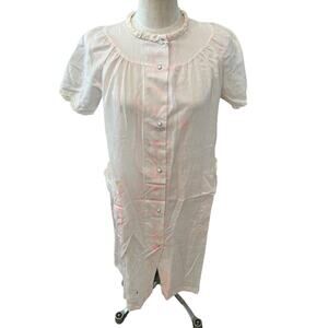 Vintage 70s Sears Pink Polka Dot Snap Front House Dress